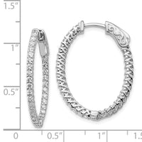 Thumbnail for 14k White Gold Diamond Oval Hoop w/Safety Clasp Earrings