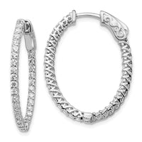 Thumbnail for 14k White Gold Diamond Oval Hoop w/Safety Clasp Earrings