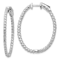 Thumbnail for 14k White Gold Diamond Oval Hoop w/Safety Clasp Earrings