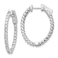 Thumbnail for 14k White Gold Diamond Oval Hoop w/Safety Clasp Earrings