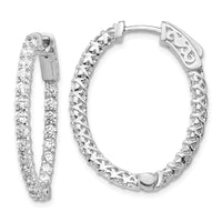 Thumbnail for 14k White Gold Diamond Oval Hoop w/Safety Clasp Earrings
