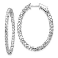 Thumbnail for 14k White Gold Diamond Oval Hoop w/Safety Clasp Earrings