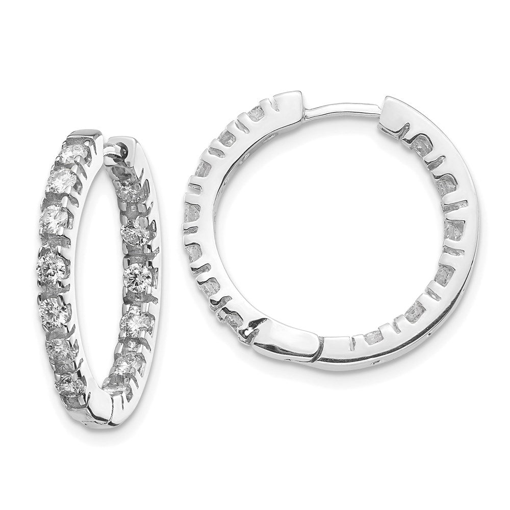14k White Gold AAA Diamond Hinged Hoop Earrings