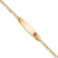 Thumbnail for 14K Medical Soft Diamond Shape Red Enamel Figaro ID Bracelet