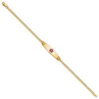 Thumbnail for 14K Medical Soft Diamond Shape Red Enamel Curb Link ID Bracelet
