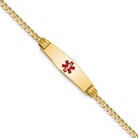 Thumbnail for 14K Medical Soft Diamond Shape Red Enamel Curb Link ID Bracelet