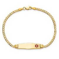 Thumbnail for 14K Medical Soft Diamond Shape Red Enamel Curb Link ID Bracelet