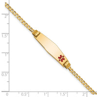 Thumbnail for 14K Medical Soft Diamond Shape Red Enamel Curb Link ID Bracelet