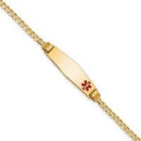 Thumbnail for 14K Medical Soft Diamond Shape Red Enamel Curb Link ID Bracelet