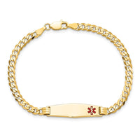 Thumbnail for 14K Medical Soft Diamond Shape Red Enamel Curb Link ID Bracelet
