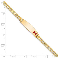 Thumbnail for 14K Medical Soft Diamond Shape Red Enamel Anchor Link ID Bracelet