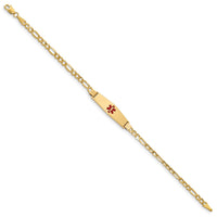 Thumbnail for 14K Medical Semi-Solid Soft Diamond Shape Red Enamel Figaro ID Bracelet