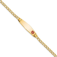 Thumbnail for 14K Medical Semi-Solid Soft Diamond Shape Red Enamel ID Cuban ID Bracelet