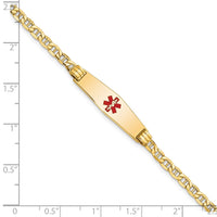 Thumbnail for 14K Medical Semi-Solid Soft Diamond Shape Red Enamel Anchor ID Bracelet
