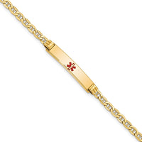 Thumbnail for 14K Semi-solid Medical Polished Red Enamel Anchor ID Bracelet