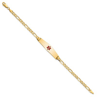 Thumbnail for 14K Medical Soft Diamond Shape Red Enamel Flat Figaro Link ID Bracelet