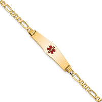 Thumbnail for 14K Medical Soft Diamond Shape Red Enamel Flat Figaro Link ID Bracelet