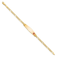 Thumbnail for 14K Medical Soft Diamond Shape Red Enamel Flat Figaro Link ID Bracelet