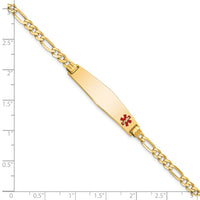 Thumbnail for 14K Medical Soft Diamond Shape Red Enamel Flat Figaro Link ID Bracelet