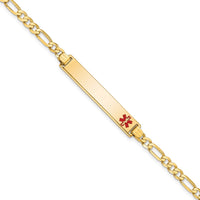 Thumbnail for 14K Medical Red Enamel Flat Figaro Link ID Bracelet