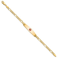 Thumbnail for 14K Medical Soft Diamond Shape Red Enamel Flat Figaro Link ID Bracelet