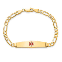 Thumbnail for 14K Medical Soft Diamond Shape Red Enamel Flat Figaro Link ID Bracelet
