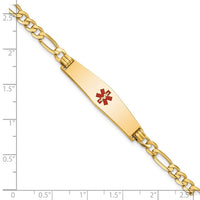 Thumbnail for 14K Medical Soft Diamond Shape Red Enamel Flat Figaro Link ID Bracelet