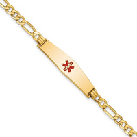 Thumbnail for 14K Medical Soft Diamond Shape Red Enamel Flat Figaro Link ID Bracelet
