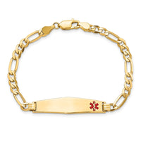 Thumbnail for 14K Medical Soft Diamond Shape Red Enamel Flat Figaro Link ID Bracelet