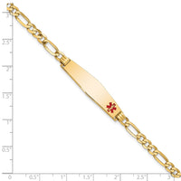 Thumbnail for 14K Medical Soft Diamond Shape Red Enamel Flat Figaro Link ID Bracelet