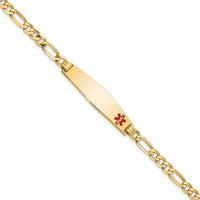 Thumbnail for 14K Medical Soft Diamond Shape Red Enamel Flat Figaro Link ID Bracelet