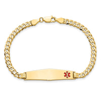 Thumbnail for 14K Medical Soft Diamond Shape Red Enamel Flat Curb Link ID Bracelet