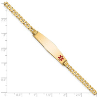 Thumbnail for 14K Medical Soft Diamond Shape Red Enamel Flat Curb Link ID Bracelet
