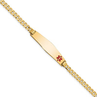 Thumbnail for 14K Medical Soft Diamond Shape Red Enamel Flat Curb Link ID Bracelet