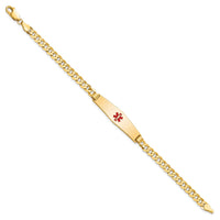 Thumbnail for 14K Medical Soft Diamond Shape Red Enamel Flat Curb Link ID Bracelet