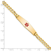 Thumbnail for 14K Medical Soft Diamond Shape Red Enamel Flat Curb Link ID Bracelet