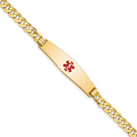 Thumbnail for 14K Medical Soft Diamond Shape Red Enamel Flat Curb Link ID Bracelet