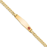 Thumbnail for 14K Medical Soft Diamond Shape Red Enamel Flat Curb Link ID Bracelet