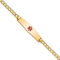 Thumbnail for 14K Semi-solid Medical Soft Diamond Shape Red Enamel Curb Link ID Bracelet