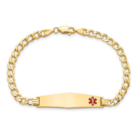 Thumbnail for 14K Semi-solid Medical Soft Diamond Shape Red Enamel Curb Link ID Bracelet