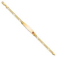 Thumbnail for 14K Medical Soft Diamond Shape Red Enamel Figaro ID Bracelet