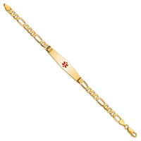 Thumbnail for 14K Medical Soft Diamond Shape Red Enamel Flat Figaro Link ID Bracelet