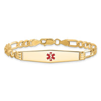 Thumbnail for 14K Medical Soft Diamond Shape Red Enamel Flat Figaro Link ID Bracelet