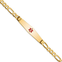 Thumbnail for 14K Medical Soft Diamond Shape Red Enamel Flat Figaro Link ID Bracelet