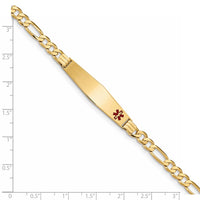 Thumbnail for 14K Medical Soft Diamond Shape Red Enamel Flat Figaro Link ID Bracelet