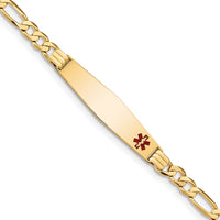 Thumbnail for 14K Medical Soft Diamond Shape Red Enamel Flat Figaro Link ID Bracelet