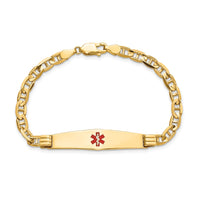 Thumbnail for 14K Medical Soft Diamond Shape Red Enamel Anchor Link ID Bracelet
