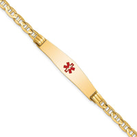 Thumbnail for 14K Medical Soft Diamond Shape Red Enamel Anchor Link ID Bracelet