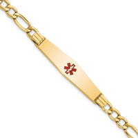 Thumbnail for 14K Semi-Solid Medical Soft Diamond Shape Red Enamel Figaro ID Bracelet