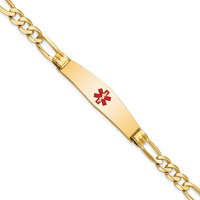 Thumbnail for 14K Medical Soft Diamond Shape Red Enamel Figaro ID Bracelet